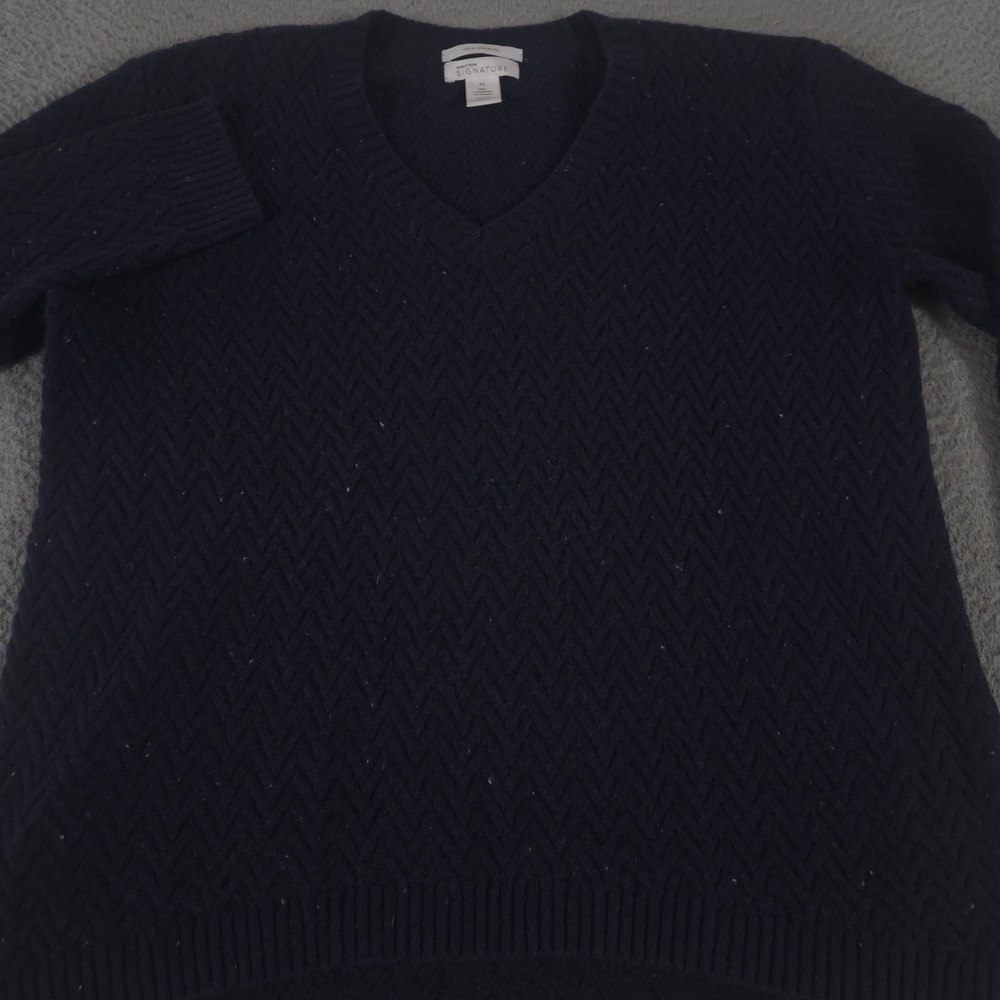 Nordstrom Signature Sweater Womens XS Navy Chevron Knit 100% Cashmere V-Neck Top